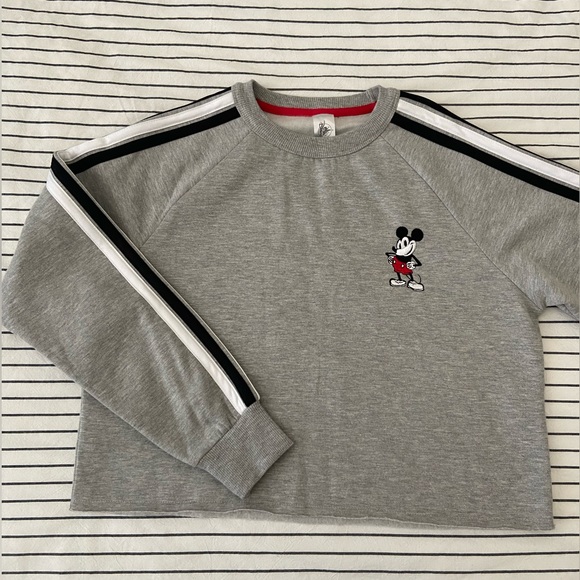 Disney Cropped Mickey Mouse Sweatshirt with Sleeve Stripes - Picture 1 of 10